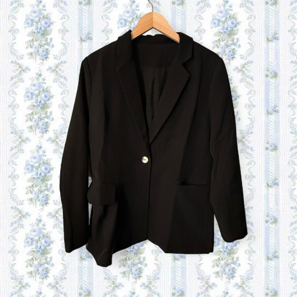 No Brand Women's Large Black Lapel Blazer with One Button